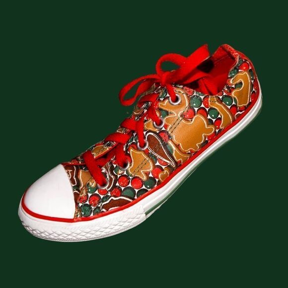 Converse Chuck Taylor All Star GS Christmas Gingerbread Canvas Sneakers Size 2 - Picture 1 of 7